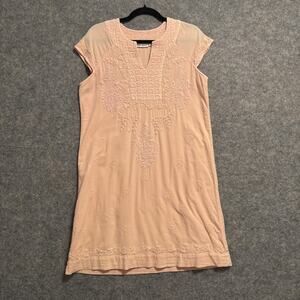 Roller Rabbit Dress Womens Size Small Pink V Neck Cap Sleeve Tunic Embroidered